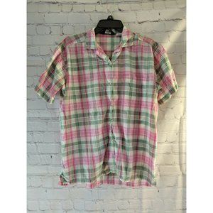 Woolrich Pink P Plaid Button Down short Sleeve shirt Size 10